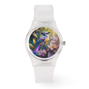 Reloj De Pulsera Ave Fantasía Amarilla Violeta Tufted