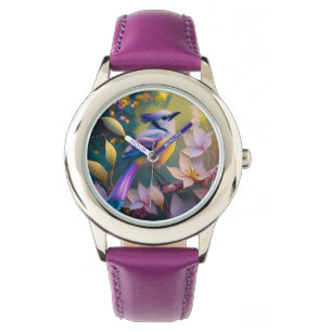 Reloj De Pulsera Ave Fantasía Amarilla Violeta Tufted