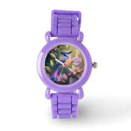 Reloj De Pulsera Ave Fantasía Amarilla Violeta Tufted