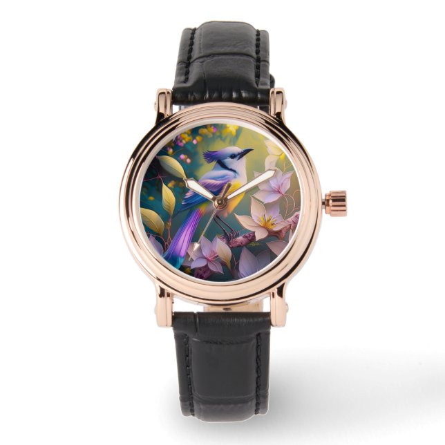 Reloj De Pulsera Ave Fantasía Amarilla Violeta Tufted (Anverso)