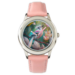 Reloj De Pulsera Ave Fantasía Pájaro de Rubor con cresta blanca