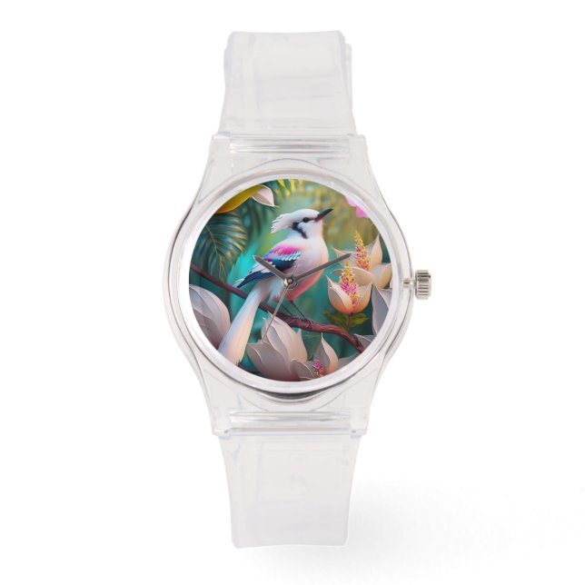 Reloj De Pulsera Ave Fantasía Pájaro de Rubor con cresta blanca (Anverso)