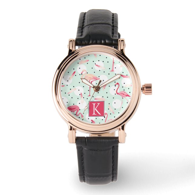 Reloj De Pulsera Ave Flamingo Con Pies | Añadir su inicial (Anverso)