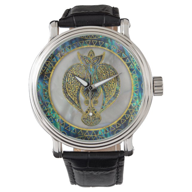 Reloj De Pulsera Ave tribal de oro en Abalone (Anverso)
