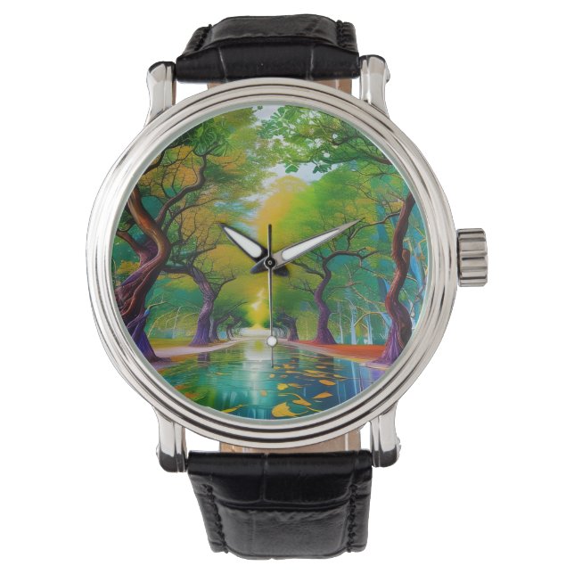 Reloj De Pulsera Avenida de árboles hojas de otoño (Anverso)