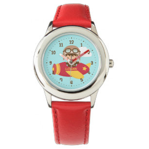 Reloj De Pulsera Aventura De Aviador Cute Boy Airplane Para Niños