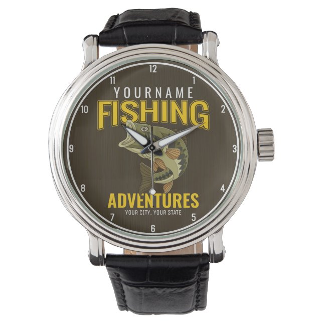 Reloj De Pulsera Aventuras de pesca personalizadas: pescador de baj (Anverso)
