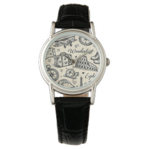 Reloj De Pulsera Aventuras de Viaje Vintage Patrón Continuo