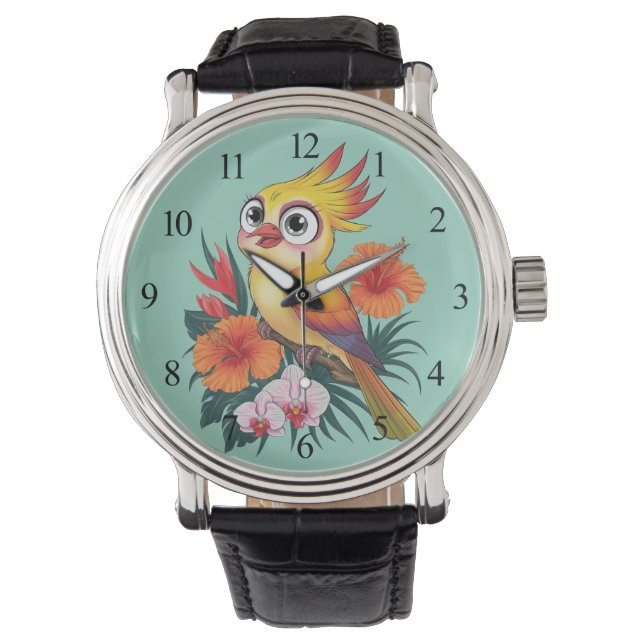 Reloj De Pulsera Aves amarillas adorables con flores (Anverso)