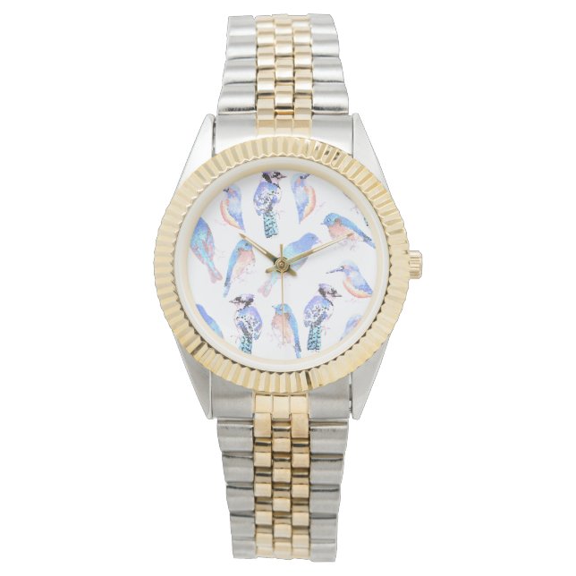 Reloj De Pulsera Aves azules en efecto mosaico (Anverso)