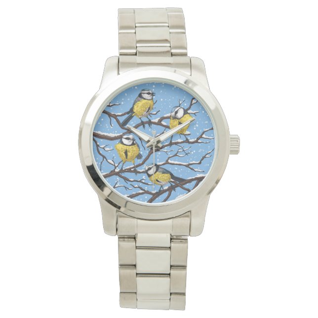 Reloj De Pulsera Aves azules en invierno (Anverso)