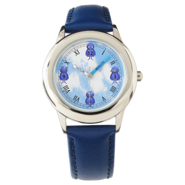 Reloj De Pulsera Aves azules Números árabes romanos (Anverso)
