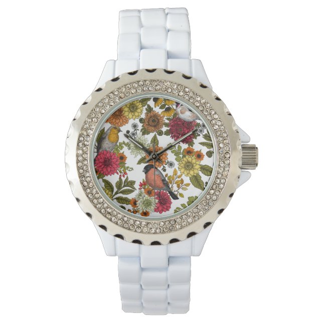 Reloj De Pulsera Aves de jardín y flores 1 (Anverso)