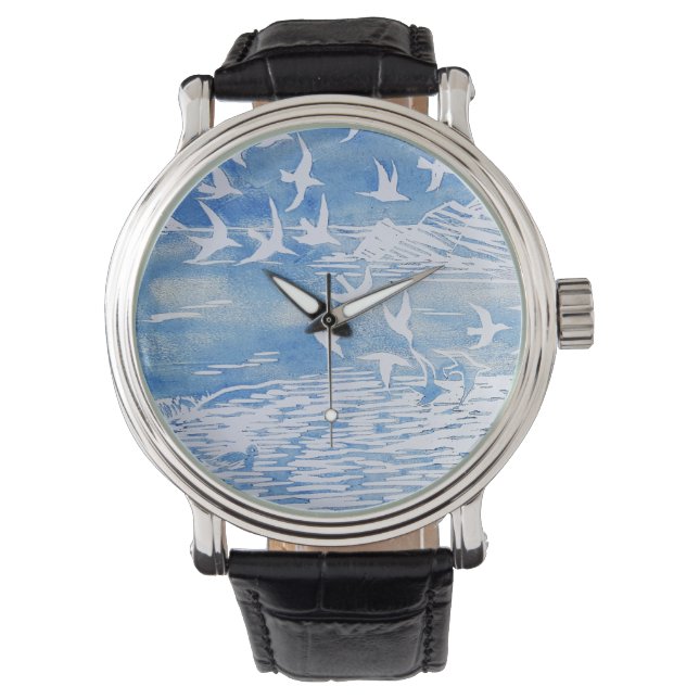 Reloj De Pulsera Aves de la Costa Azul Arte de acuarela moderna (Anverso)