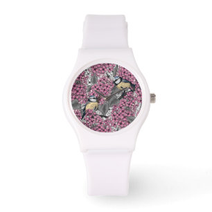 Reloj De Pulsera Aves en un jardín de lilas rosadas