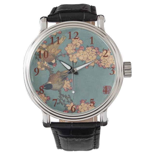 Reloj De Pulsera Aves flores Hokusai Arte Japonés (Anverso)