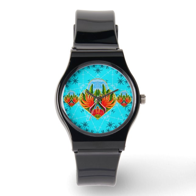 Reloj De Pulsera Aves hawaianas del paraíso (azul) (Anverso)