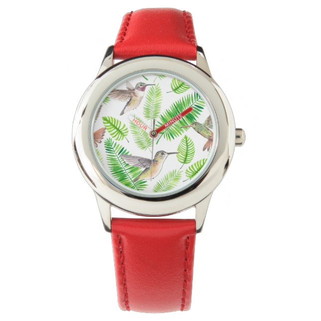 Reloj De Pulsera Aves húmedas y hojas tropicales (Anverso)