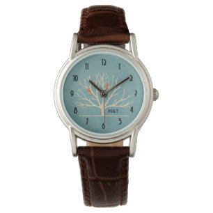 Reloj De Pulsera Aves Naranjas modernas en un gran Ilustracion arbo