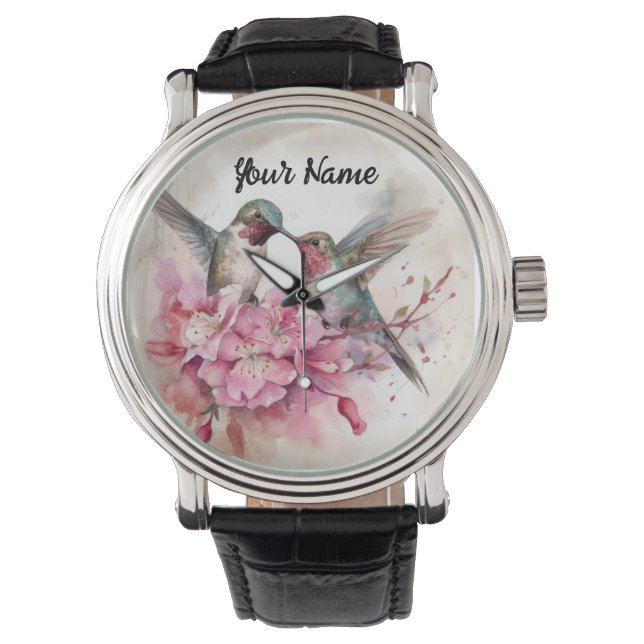 Reloj De Pulsera Aves tartamudeadas con flores (Anverso)