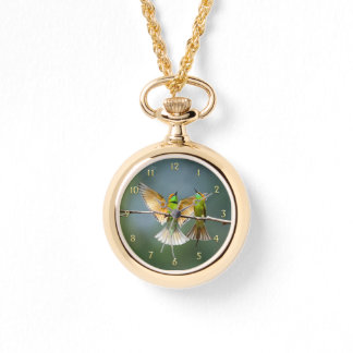 Reloj De Pulsera Aves verdes Fotografía de números de oro