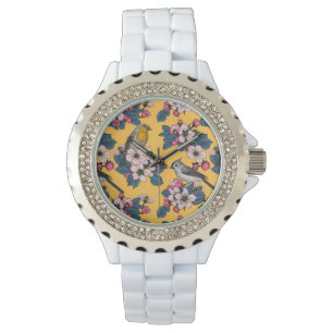 Reloj De Pulsera Aves y flores en amarillo