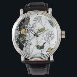 Reloj De Pulsera Aves y mariposa en un fondo blanco y negro<br><div class="desc">La artista Chariklia Zarris es una talentosa pintora y diseñadora. A ella le gusta pintar aves y animales salvajes y esta imagen no es la excepción. Los colores vivos de los pájaros y las mariposas se acentúan con las ramas negras y blancas del fondo.</div>