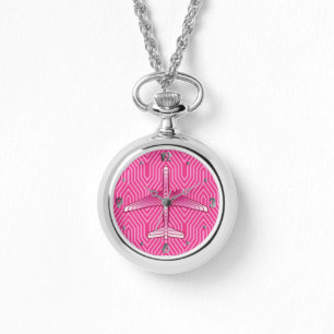 Reloj De Pulsera Avión Art Déco, Fuchsia y Rosa Pastel