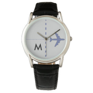 Reloj De Pulsera avión azul con inicial