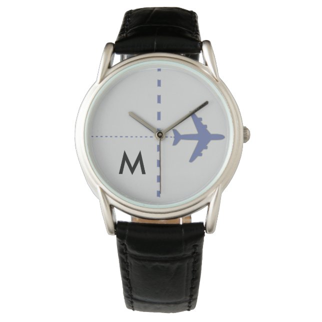 Reloj De Pulsera avión azul con inicial (Anverso)