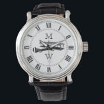 Reloj De Pulsera Avión monogramado Vintage<br><div class="desc">Imagen de plano vintage. Números romanos. Reemplace las letras de marcador de posición con sus iniciales.</div>