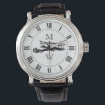 Reloj De Pulsera Avión monogramado Vintage<br><div class="desc">Imagen de plano vintage. Números romanos. Reemplace las letras de marcador de posición con sus iniciales.</div>