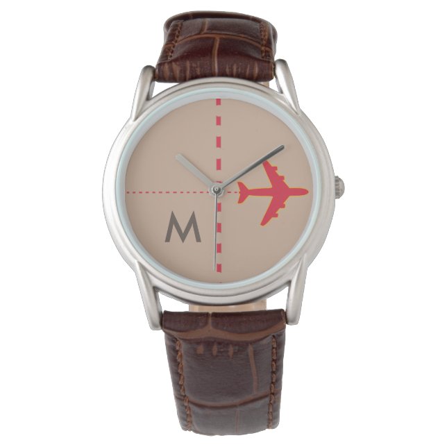 Reloj De Pulsera avión rojo con inicial (Anverso)