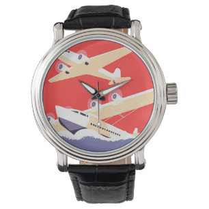 Reloj De Pulsera Avión Volando Vintage WPA colorido