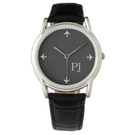 Reloj De Pulsera aviones con iniciales, negro elegante