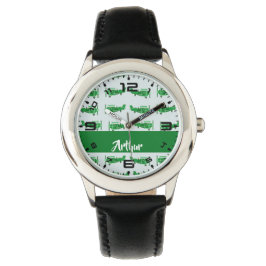 Reloj De Pulsera Aviones voladores verdes sobre azul