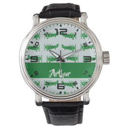 Reloj De Pulsera Aviones voladores verdes sobre azul