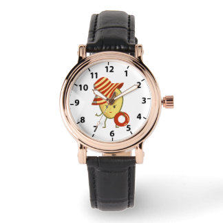 Reloj De Pulsera Avocado beach girl with sun hat and swim ring