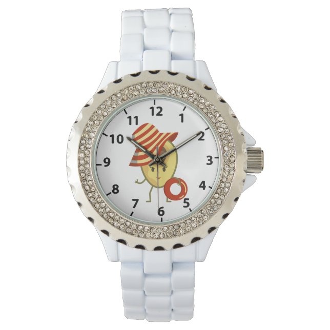 Reloj De Pulsera Avocado beach girl with sun hat and swim ring (Anverso)