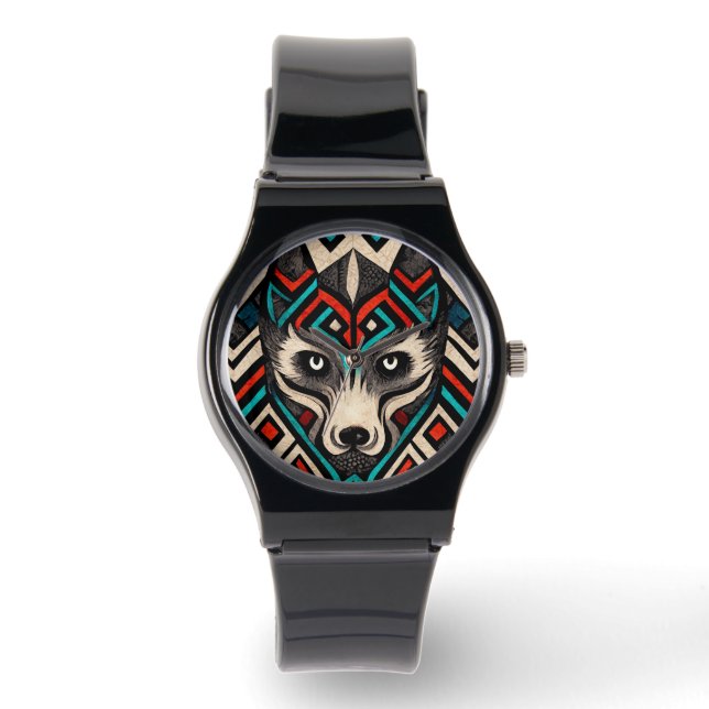 Reloj De Pulsera Aztec Wolf Face (Anverso)
