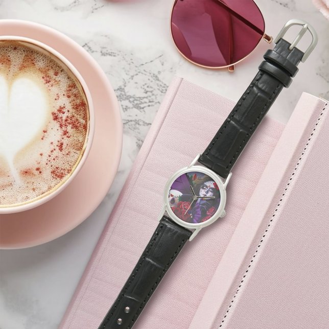 Reloj De Pulsera Azúcar Skull Roses Rojas Morado (Subido por el creador)