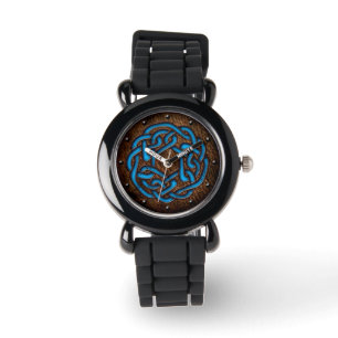 Reloj De Pulsera Azul brillante del nudo céltico en el arte digita