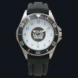 Reloj De Pulsera Azul Claro | Profesional simple con logotipo profe<br><div class="desc">Crea tu propio logotipo de negocios Light blue Simple Professional Watch! Añade el logotipo de tu empresa,  la foto o cualquier imagen. Un diseño limpio y moderno de color blanco y negro,  completamente personalizable,  para un aspecto claro y elegante.</div>