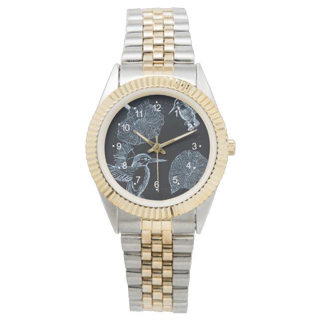 Reloj De Pulsera Azul colibrí en el jardín (Anverso)