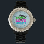 Reloj De Pulsera Azul de Agilidad de Perro<br><div class="desc">Entrenamiento de Agilidad de Amor por la Paz. Perros adorables haciendo trucos y saltando sobre cosas. Un gran regalo de entrenador de agilidad en rojo,  verde y azul para un entrenador o propietario de perros.</div>