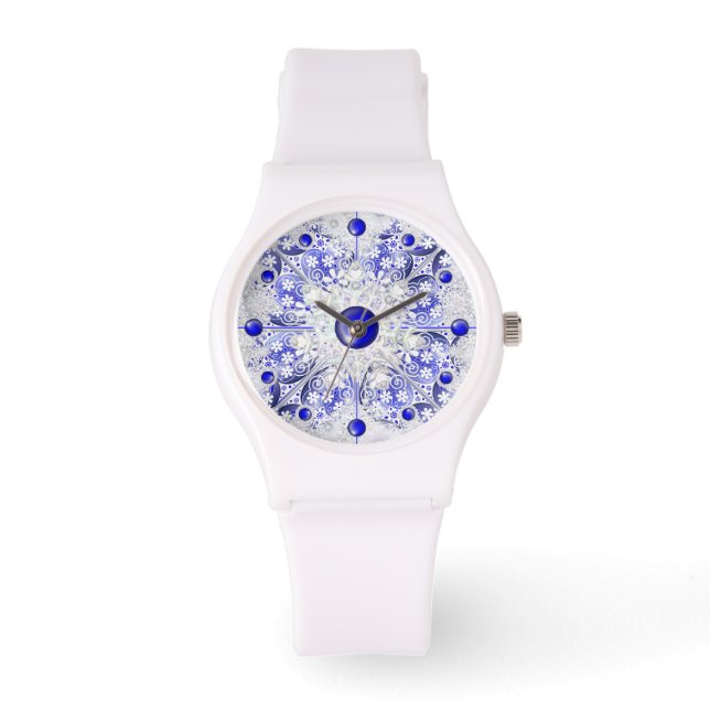 Reloj De Pulsera Azul de encaje cerámico de Grecia y copo de nieve (Anverso)