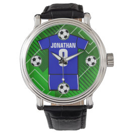 Reloj De Pulsera Azul Jersey de fútbol personalizado con blanco