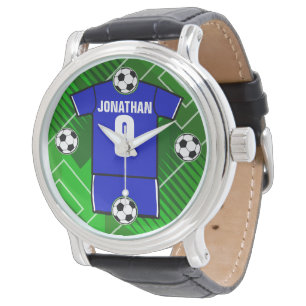 Reloj De Pulsera Azul Jersey de fútbol personalizado con blanco
