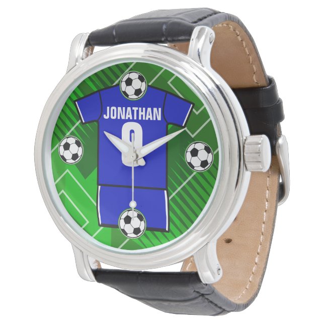 Reloj De Pulsera Azul Jersey de fútbol personalizado con blanco (Angular)
