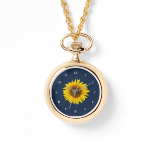 Reloj De Pulsera Azul marino botánico moderno de girasol